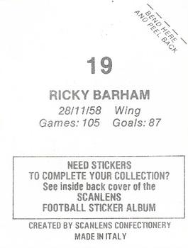 1984 Scanlens VFL Stickers #19 Ricky Barham Back